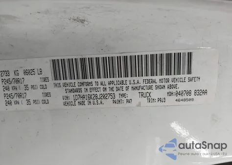 2008 Dodge Ram 1500 St/Sxt from USA, damaged, VIN 1D7HA16K28J202753